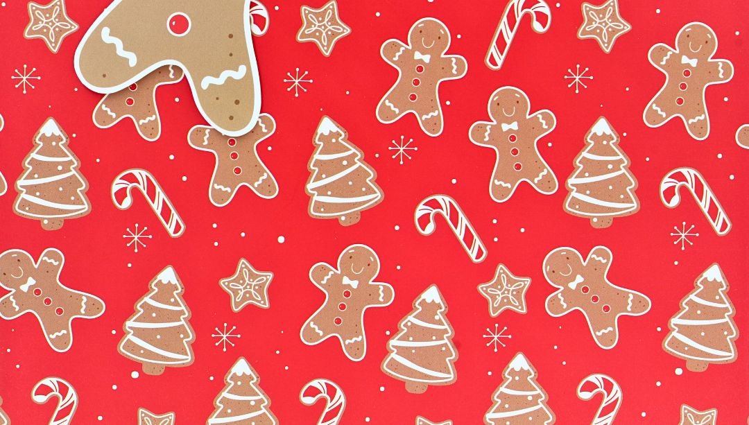 Pungă de cadou, din hârtie, colecția Clairefontaine de la Eurowrap, 25x21,5 cm, burduf de 10 cm, Gingerbread man